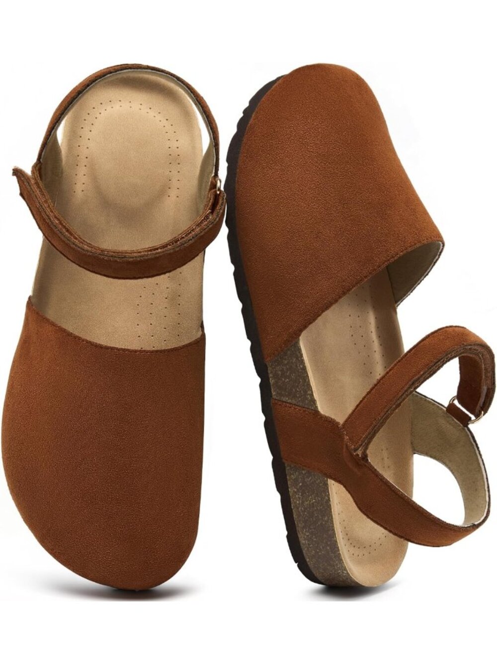 Comfortable Closed Toe Sandals for Women | Cork Footbed Flat Summer Shoes
